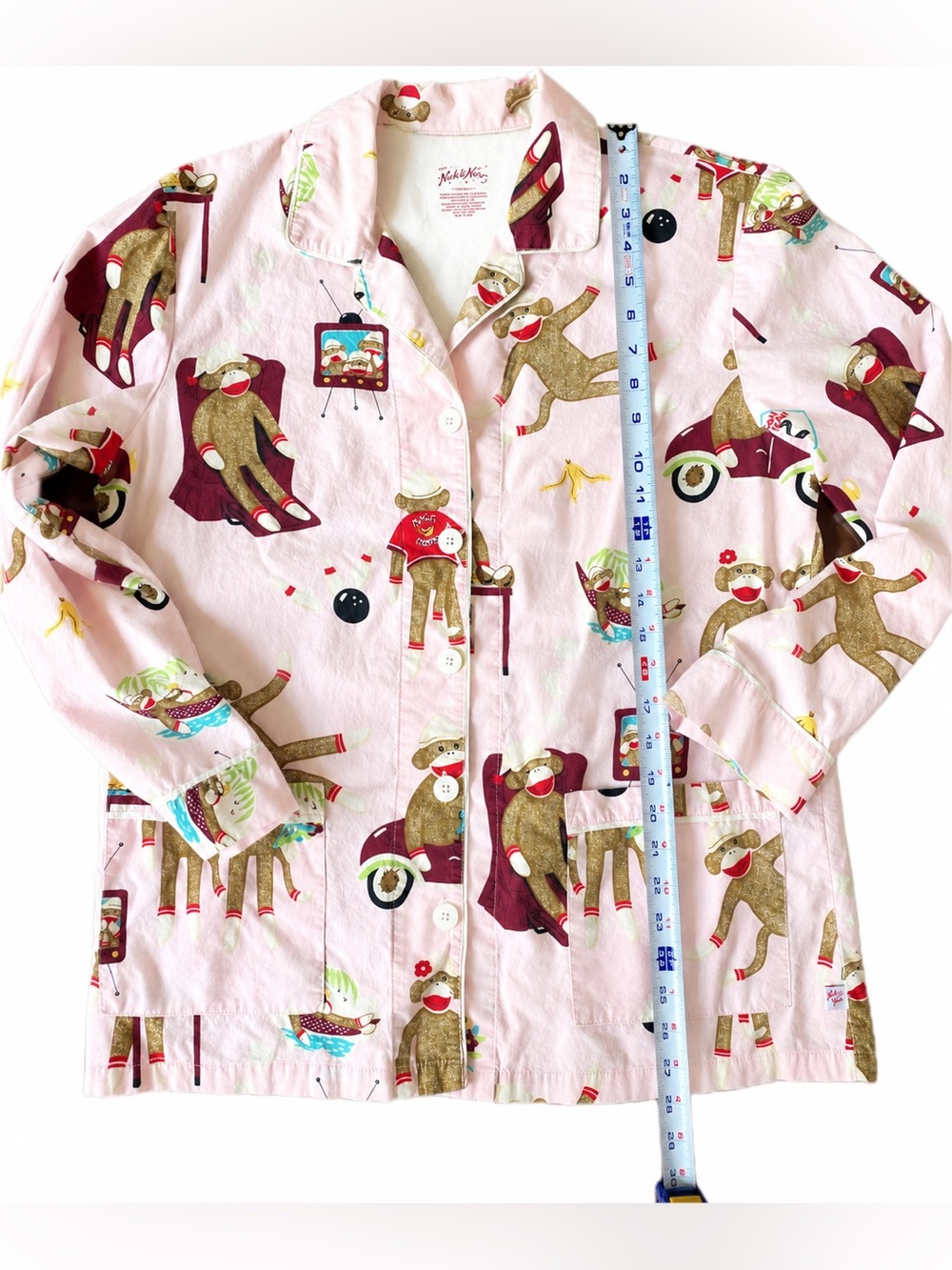 Nick & Nora Pink Women’s Sock Monkey Pajama Set L - Picture 3 of 13